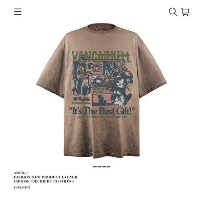 American vintage street T-shirt pure cotton retro men's and women's summer loose