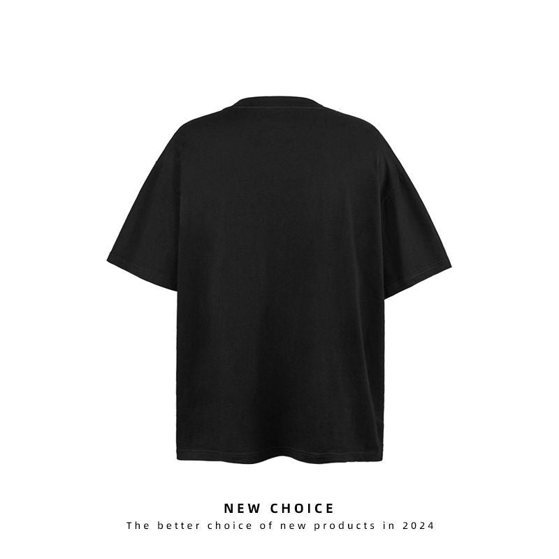 American vintage street T-shirt retro character print men's summer loose half sleeve