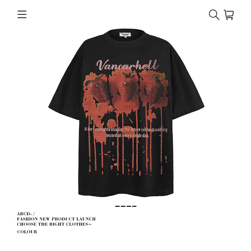American vintage street T-shirt summer men's loose pure cotton