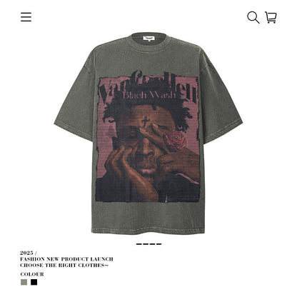 American vintage street T-shirt pure cotton retro men's and women's summer loose