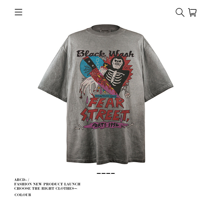 American vintage street T-shirt pure cotton men's and women's summer loose