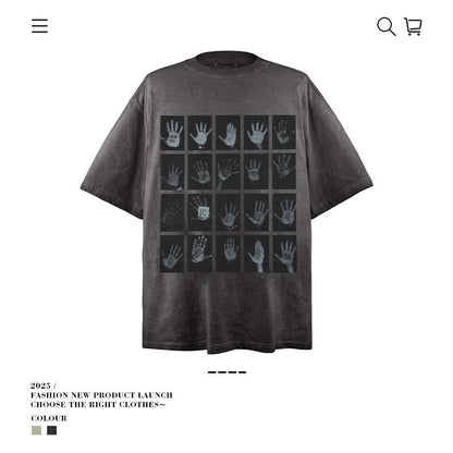 American vintage street T-shirt men's summer loose and old half-sleeved top
