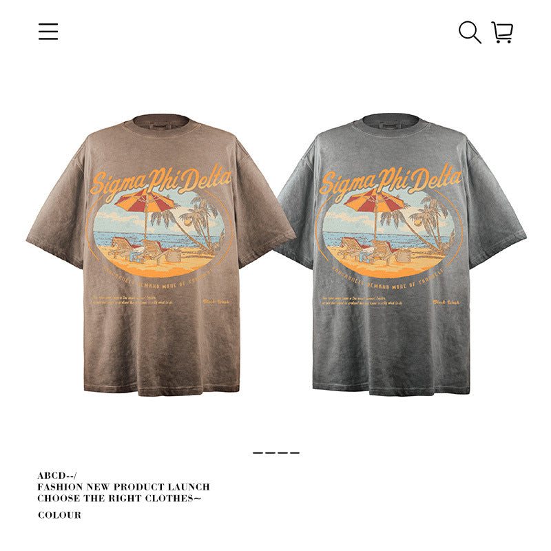 American vintage street T-shirt pure cotton retro men's and women's summer loose