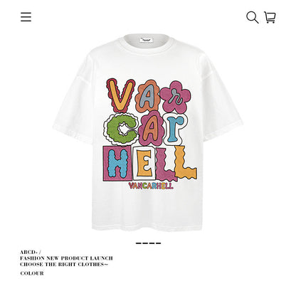 American vintage street T-shirt cotton men's summer loose