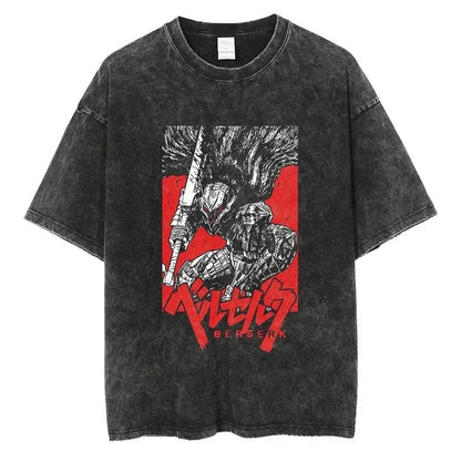 2024Berserk Print T Shirt Men Vintage Washed T-Shirt Anime