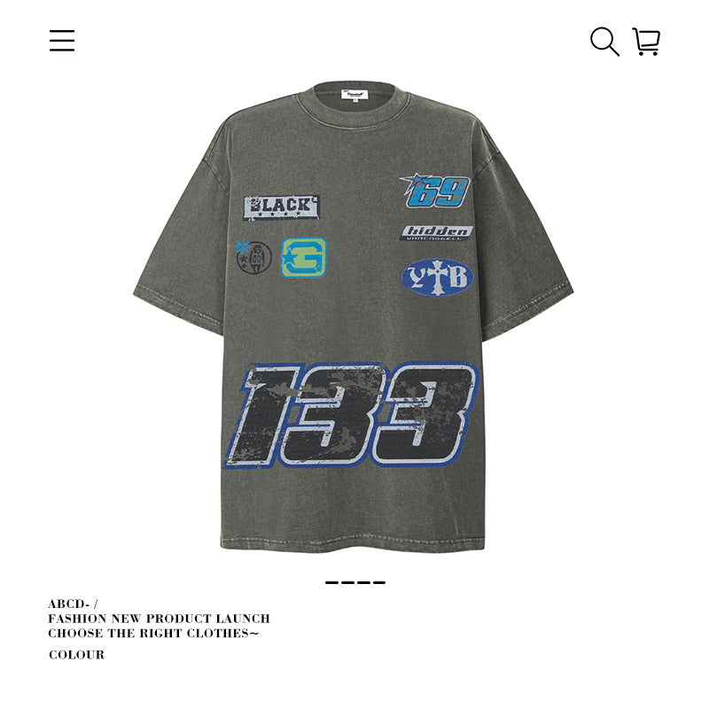 American vintage street T-shirt cotton men loose summer