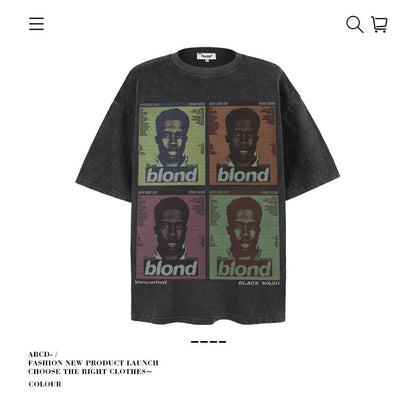 American vintage street T-shirt retro men's loose top