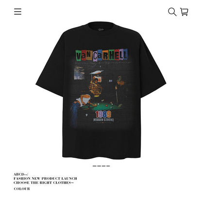 American vintage street T-shirt pure cotton retro men's and women's summer loose half sleeves