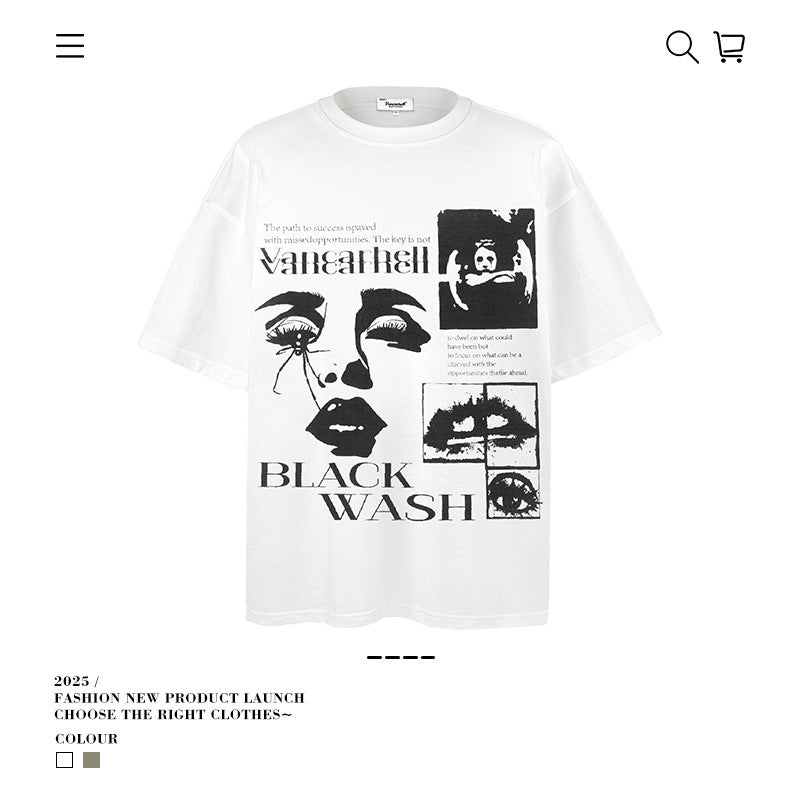 American vintage street T-shirt vintage loose cotton summer boys