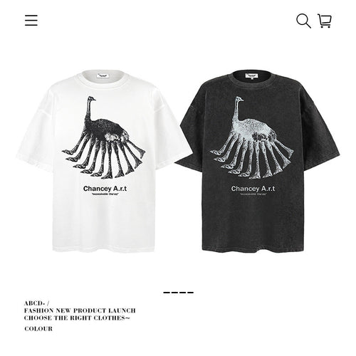 American vintage street T-shirt pure cotton abstract fun print men and women summer loose