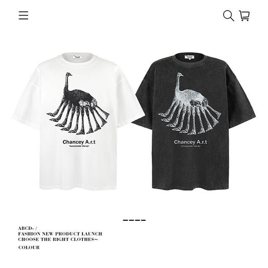 American vintage street T-shirt pure cotton abstract fun print men and women summer loose