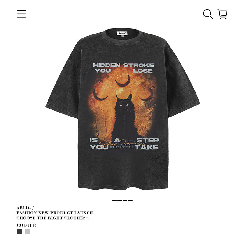 American vintage street T-shirt summer men's loose pure cotton