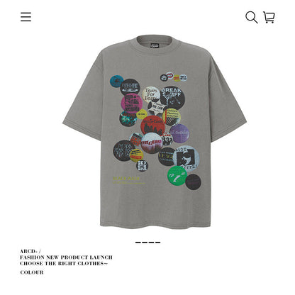 American vintage street T-shirt pure cotton retro men's and women's summer loose