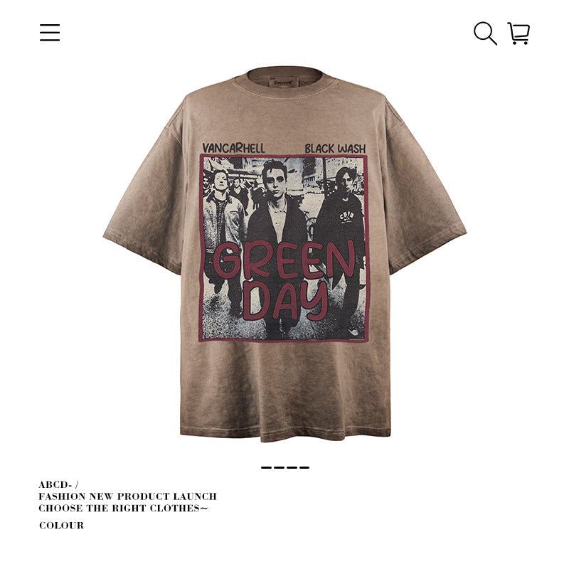 American vintage street T-shirt pure cotton retro men's and women's summer loose