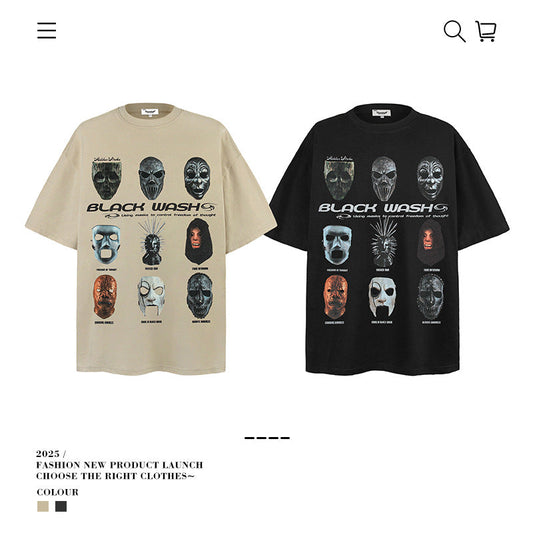 American vintage street T-shirt retro men's loose casual half sleeve