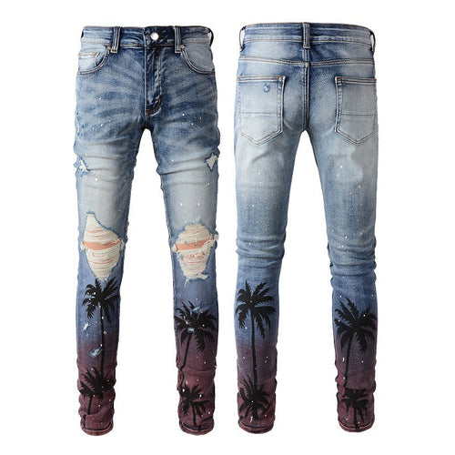 Amiri Jeans Coconut Pattern Ripped Stretch Slim #6597