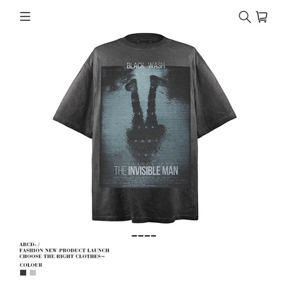 American vintage street T-shirt summer men's loose pure cotton