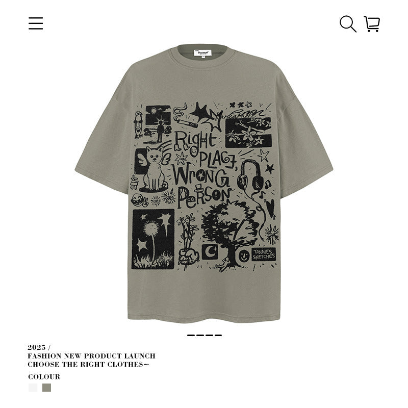 American vintage street T-shirt vintage cotton summer boys loose