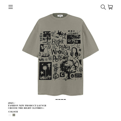 American vintage street T-shirt vintage cotton summer boys loose