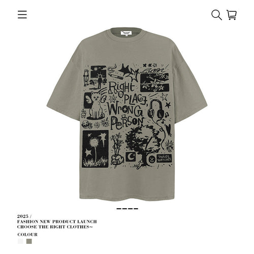 American vintage street T-shirt vintage cotton summer boys loose