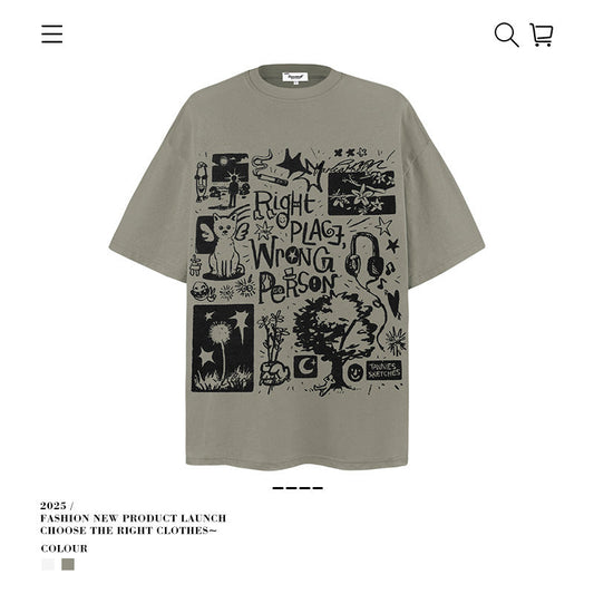 American vintage street T-shirt vintage cotton summer boys loose
