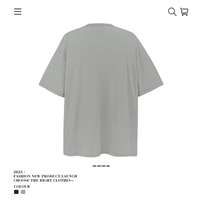 American vintage street T-shirt portrait print men's loose spring and summer half-sleeved shirt