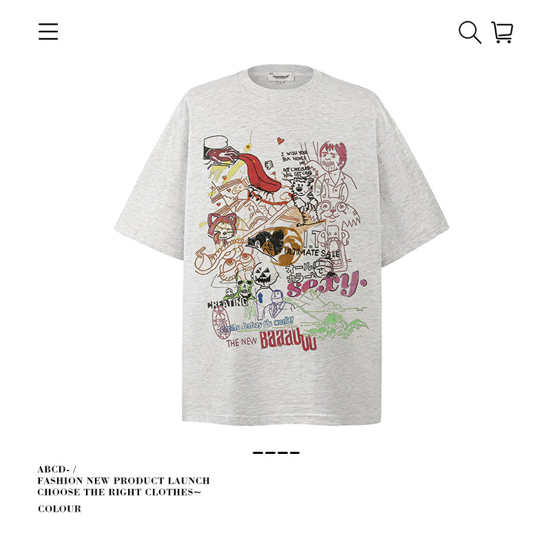 American vintage street T-shirt pure cotton men's and women's summer loose