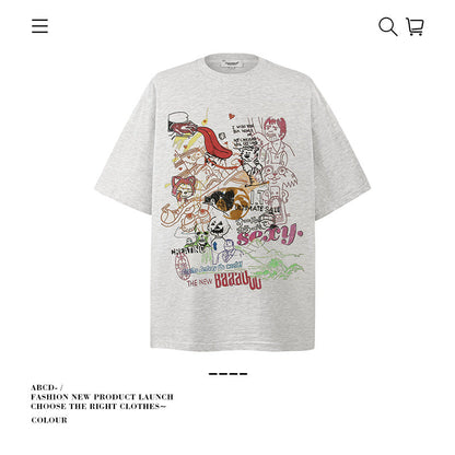 American vintage street T-shirt pure cotton men's and women's summer loose