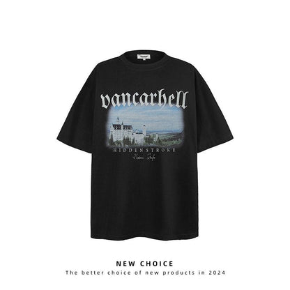 American vintage street T-shirt retro men's summer loose casual top