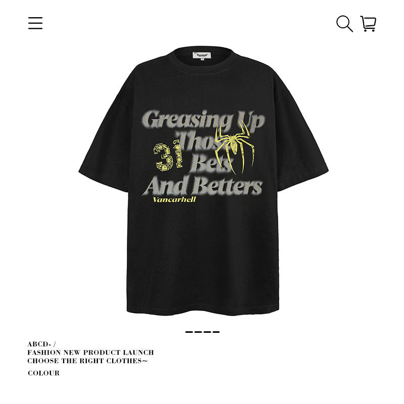 American vintage street T-shirt pure cotton men's and women's summer loose