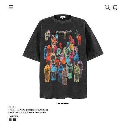 American vintage street T-shirt cotton men's summer loose