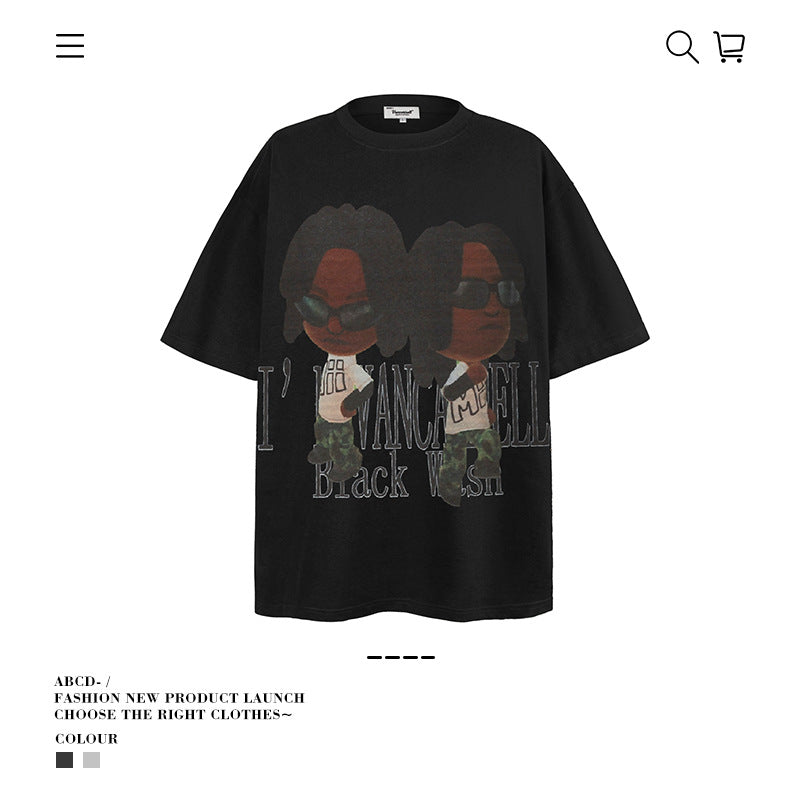 American vintage street T-shirt men's loose top