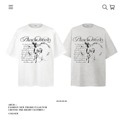 American vintage street T-shirt cotton lamb print men's and women's summer loose half-sleeves