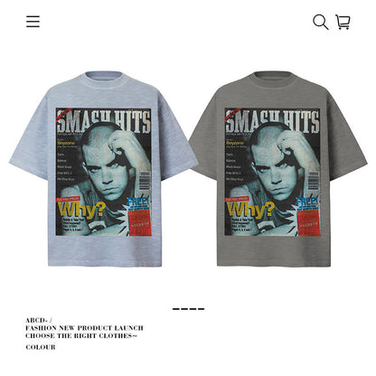 American vintage street T-shirt pure cotton men's and women's summer loose