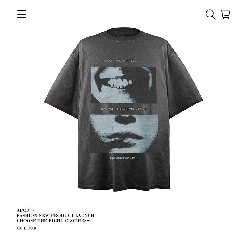 American vintage street T-shirt pure cotton retro men's and women's summer loose