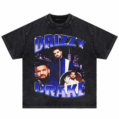 2024Summer Washed Short Sleeve Tshirts Men Hip Hop Portrait (Prat 2)