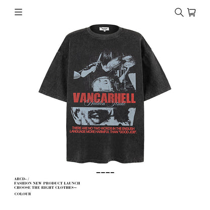 American vintage street T-shirt men's loose spring and summer half-sleeved shirt