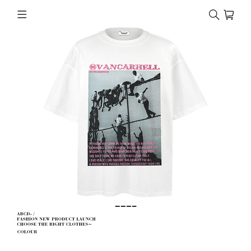 American vintage street T-shirt pure cotton retro men's and women's summer loose