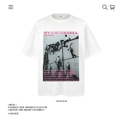 American vintage street T-shirt pure cotton retro men's and women's summer loose