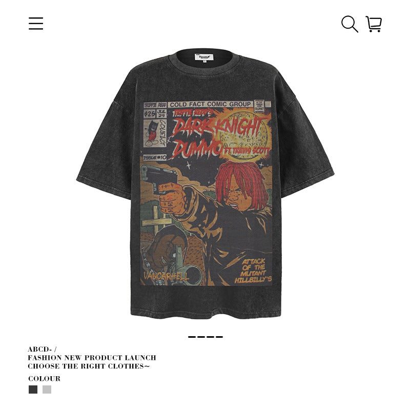 American vintage street T-shirt men's loose top