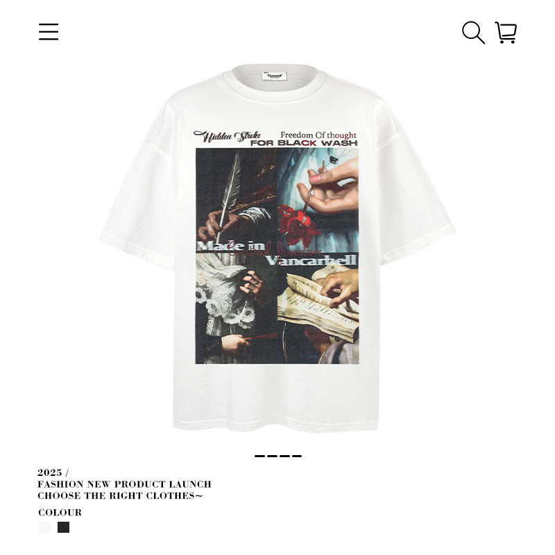 American vintage street T-shirt retro men's loose half sleeve