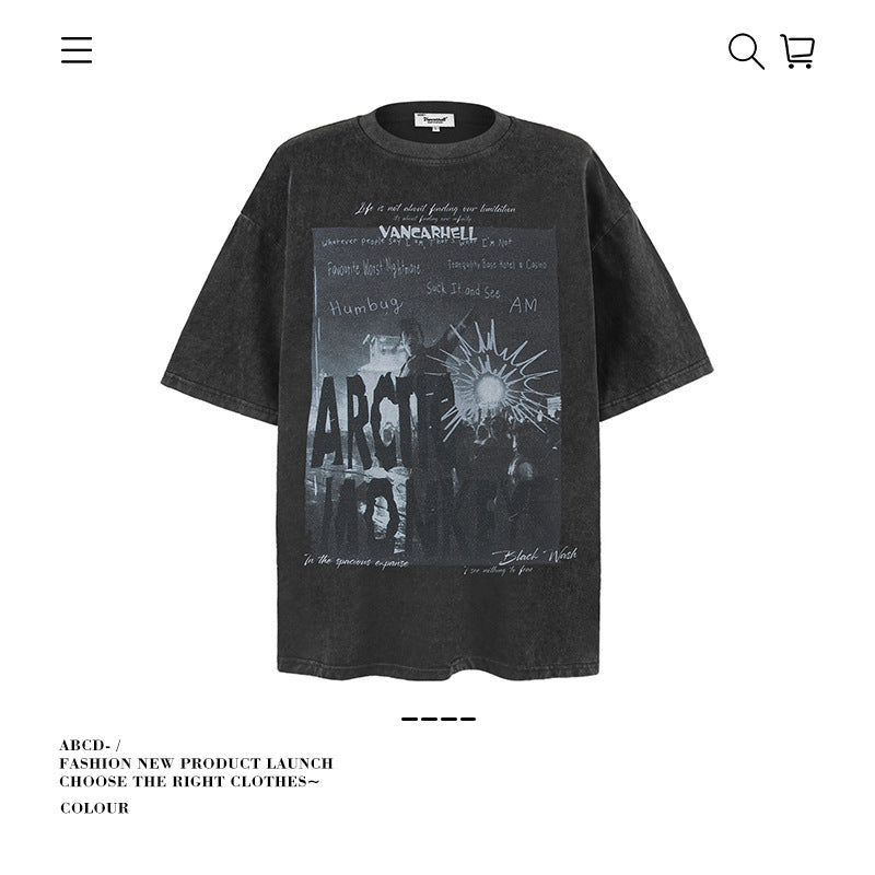 American vintage street T-shirt retro men's loose top