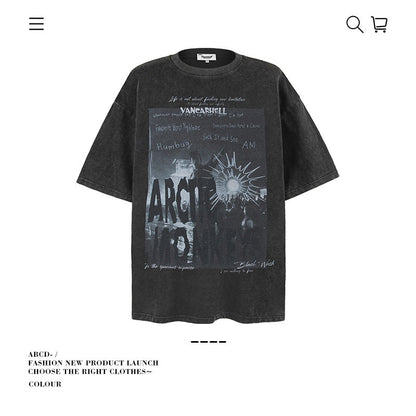American vintage street T-shirt retro men's loose top