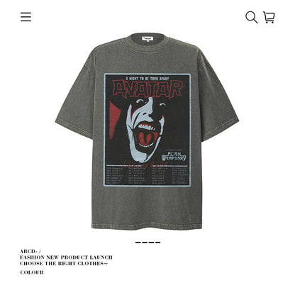 American vintage street T-shirt pure cotton men's and women's summer loose