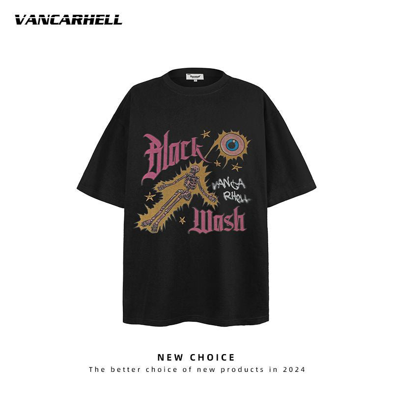 American vintage street T-shirt retro men's loose half-sleeved shirt