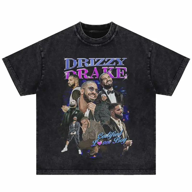 2024Summer Washed Short Sleeve Tshirts Men Hip Hop Portrait (Prat 2)