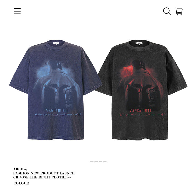 American vintage street T-shirt pure cotton retro men's and women's summer loose