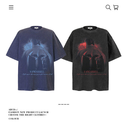 American vintage street T-shirt pure cotton retro men's and women's summer loose