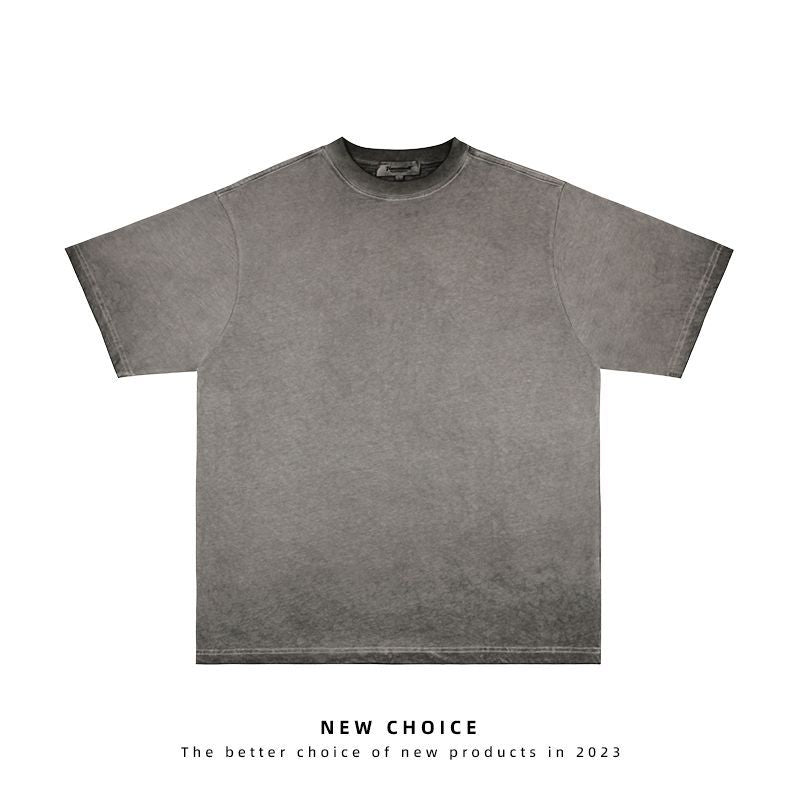 American vintage street T-shirt retro solid color men's loose half-sleeve shirt