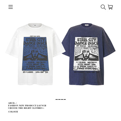 American vintage street T-shirt pure cotton men's and women's summer loose